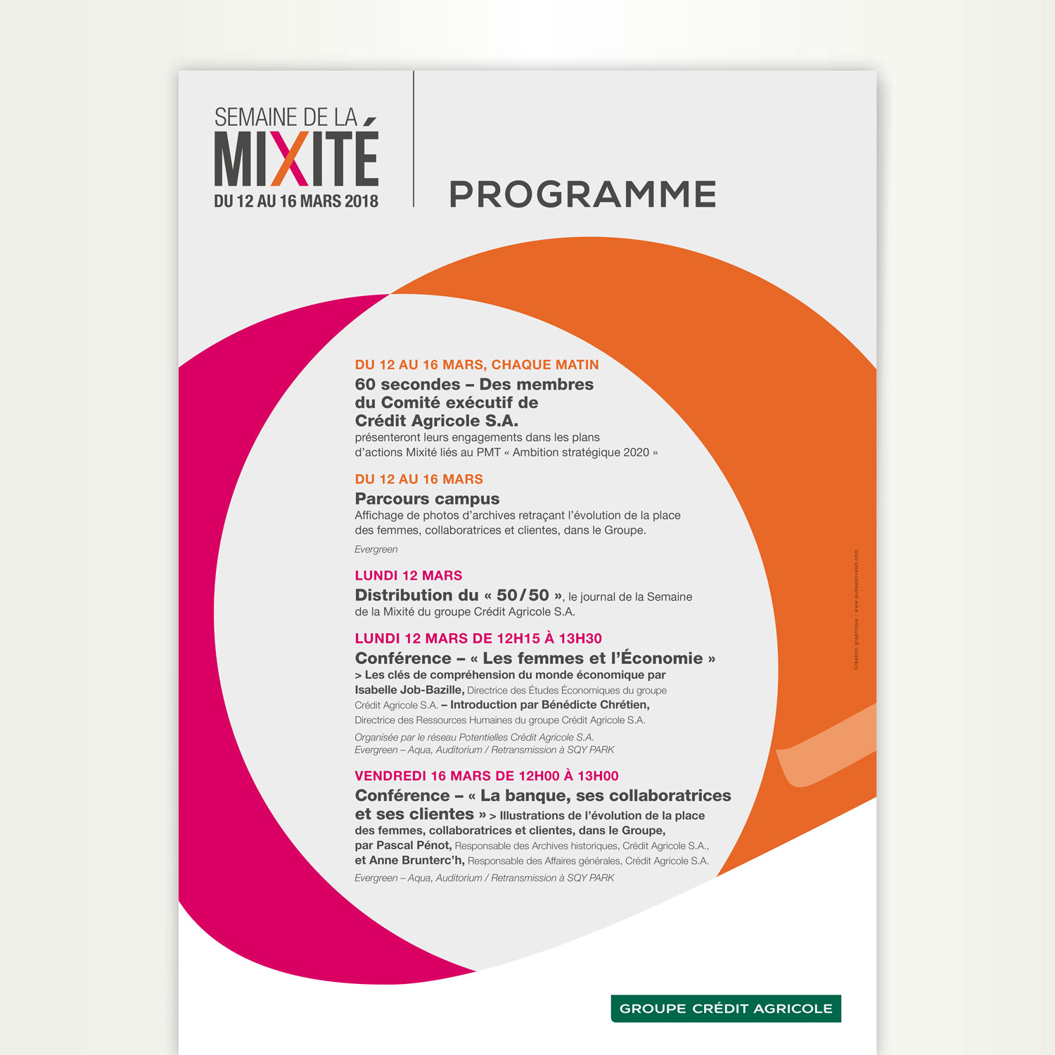 Affiche programme de la semaine de la mixité 2018 du groupe crédit agricole