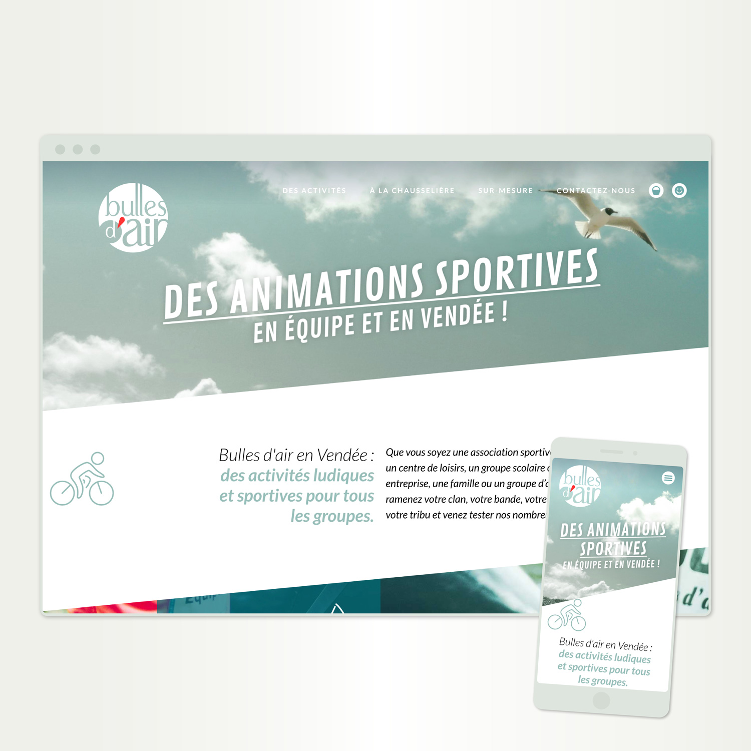 page d'accueil du site internet de Bulles d'air en Vendée sur ordinateur et sur mobile